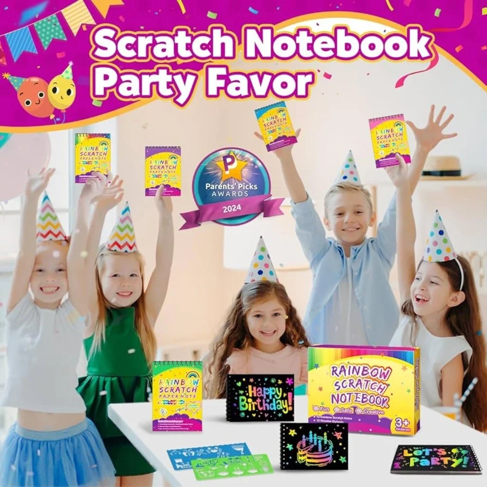 Party Favors for Kids 4-8-12: 10 Pack Scratch Rainbow Art Crafts Notebook